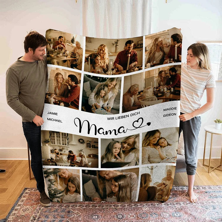 Gepersonaliseerde deken met 12 foto's en 2 teksten - Lieve mama fotodeken We zijn zo blij dat we jouw kinderen zijn - Het beste cadeau voor moeder
