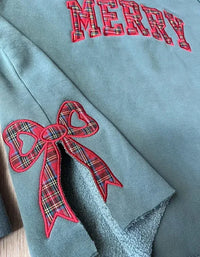 Vrolijke sweater met strik aan de zijkant en uitsparing, geruite kersttrui, trendy speelse strik