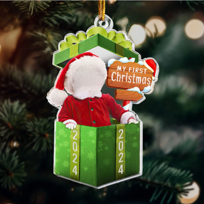 Notre plus beau cadeau - Le premier Noël de bébé, décoration photo acrylique personnalisée