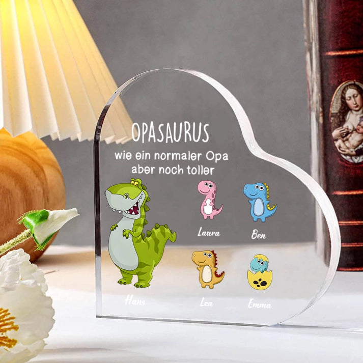 Gepersonaliseerde 2-7 namen & tekst Dino acryl decoratie bureaudecoratie voor opa en opa