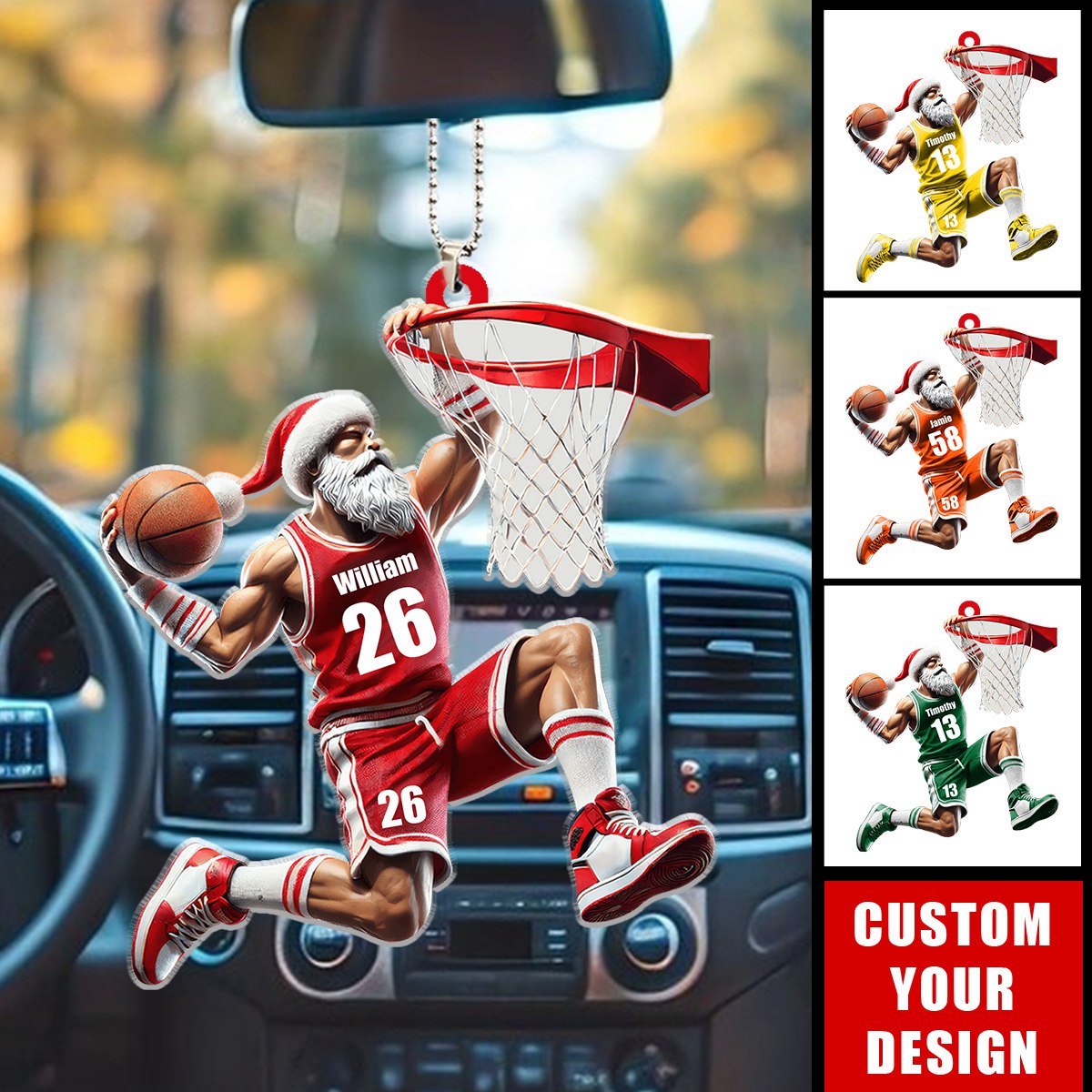 Décoration de Noël personnalisée en acrylique représentant un joueur de basket-ball du Père Noël, cadeau pour les amateurs de basket-ball