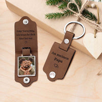 Porte-clés en cuir personnalisé avec photo et texte – Conduisez prudemment, j'ai besoin de vous ici avec moi – Cadeau pour le Père Noël