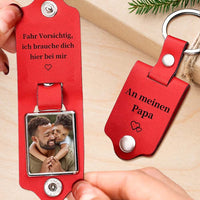Porte-clés en cuir personnalisé avec photo et texte – Conduisez prudemment, j'ai besoin de vous ici avec moi – Cadeau pour le Père Noël