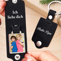 Porte-clés en cuir personnalisé avec photo et texte – Conduisez prudemment, j'ai besoin de vous ici avec moi – Cadeau pour le Père Noël
