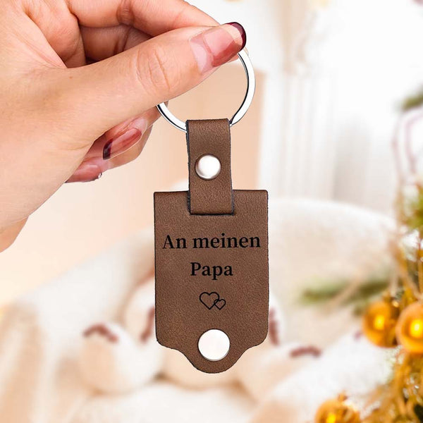 Gepersonaliseerde leren sleutelhanger met foto en tekst – Rijd voorzichtig, ik heb je hier bij me nodig – Cadeau voor de Kerstman