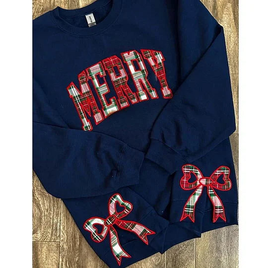 Vrolijke sweater met strik aan de zijkant en uitsparing, geruite kersttrui, trendy speelse strik