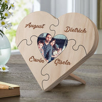 Familie Hart Houten Decoratie - Gepersonaliseerde Foto & 3-9 Naam Puzzel Bureaudecoratie Houten Ornament