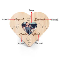 Familie Hart Houten Decoratie - Gepersonaliseerde Foto & 3-9 Naam Puzzel Bureaudecoratie Houten Ornament