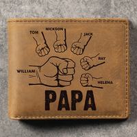 Gepersonaliseerde leren portemonnee voor mannen met 2-6 namen, cadeau voor vader en kinderen