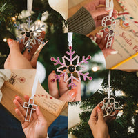 Décoration photo personnalisée en forme de flocon de neige rose, cadeaux de Noël