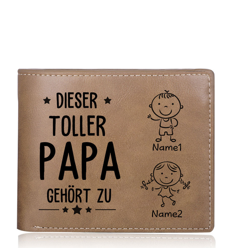 Gepersonaliseerde 1-5 namen en foto - Deze geweldige PU leren korte portemonnee voor vaders