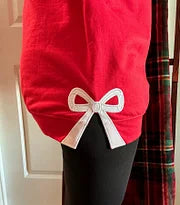 Vrolijke en fleurige sweater met geborduurde strik / Sweatshirt met strik aan de zijkant en applicatie / Sweatshirt met kerststrik / Glitterkerstsweater