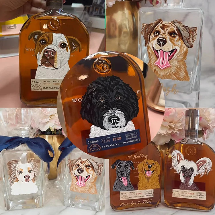 Individuele whiskyflessen met dierenportretten