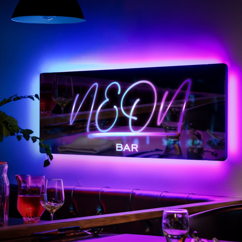Lumières décoratives de bar, nom personnalisé, enseigne miroir, texte personnalisé, LED, multicolore, illuminé, tenture murale, enseignes au néon, décoration murale