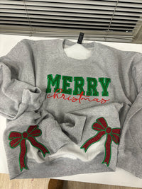 Sweat-shirt personnalisé vert/rouge avec nœud Joyeux Noël