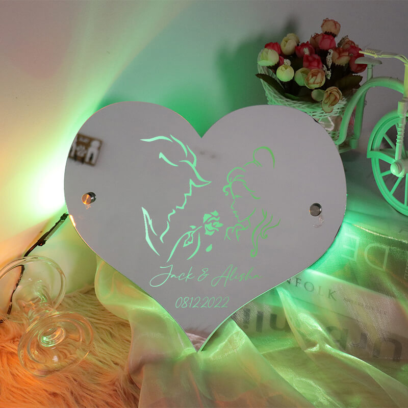 Miroir lumineux personnalisé en forme de cœur pour couple, achetez-en un et obtenez-en un gratuitement