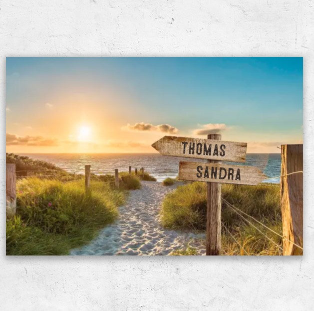 Toile personnalisée « Panneau sur la plage »
