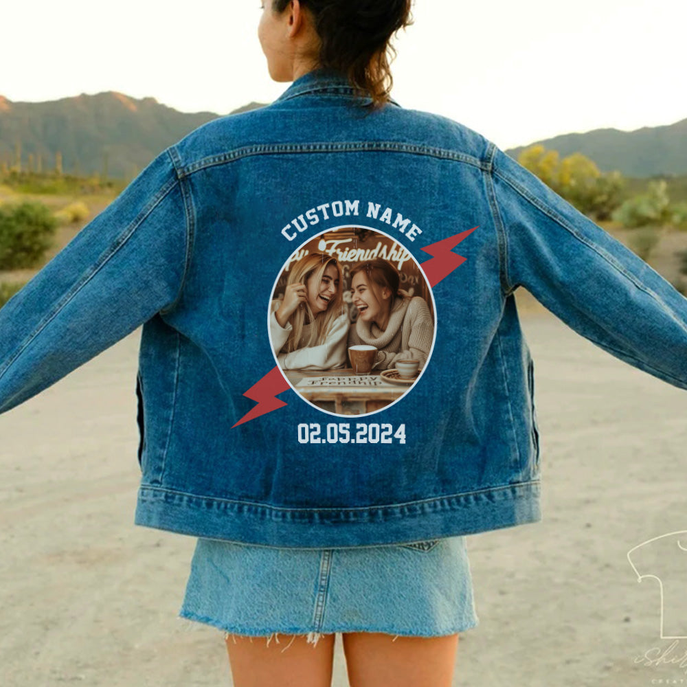 Veste en jean personnalisée à transfert thermique, veste en jean avec photo personnalisée, veste en jean pour femme, veste en jean de mariée