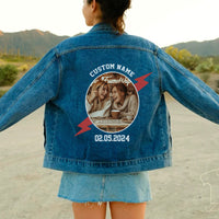 Veste en jean personnalisée à transfert thermique, veste en jean avec photo personnalisée, veste en jean pour femme, veste en jean de mariée