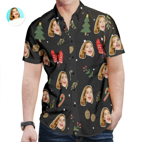 Gepersonaliseerde Hawaiiaanse kersttrui met all-over print, kersthandschoenen, krukkentrui, cadeau voor hem