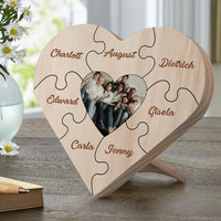 Familie Hart Houten Decoratie - Gepersonaliseerde Foto & 3-9 Naam Puzzel Bureaudecoratie Houten Ornament