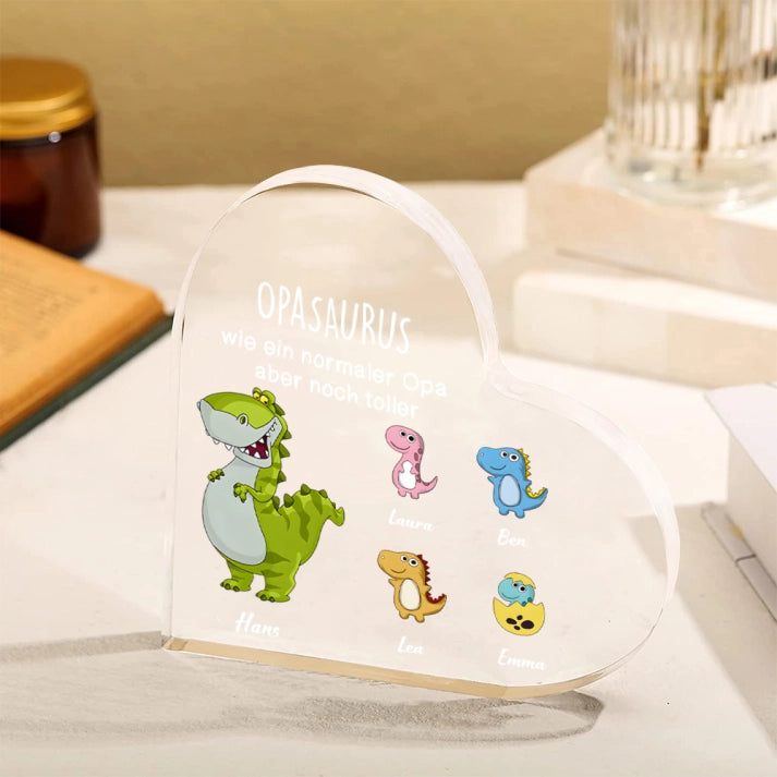 Gepersonaliseerde 2-7 namen & tekst Dino acryl decoratie bureaudecoratie voor opa en opa