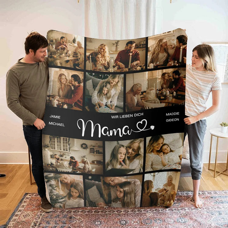 Gepersonaliseerde deken met 12 foto's en 2 teksten - Lieve mama fotodeken We zijn zo blij dat we jouw kinderen zijn - Het beste cadeau voor moeder