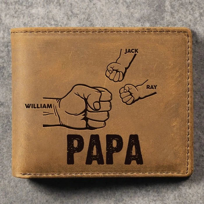 Gepersonaliseerde leren portemonnee voor mannen met 2-6 namen, cadeau voor vader en kinderen
