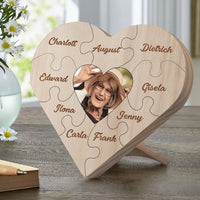 Familie Hart Houten Decoratie - Gepersonaliseerde Foto & 3-9 Naam Puzzel Bureaudecoratie Houten Ornament