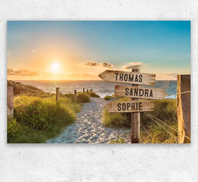 Toile personnalisée « Panneau sur la plage »