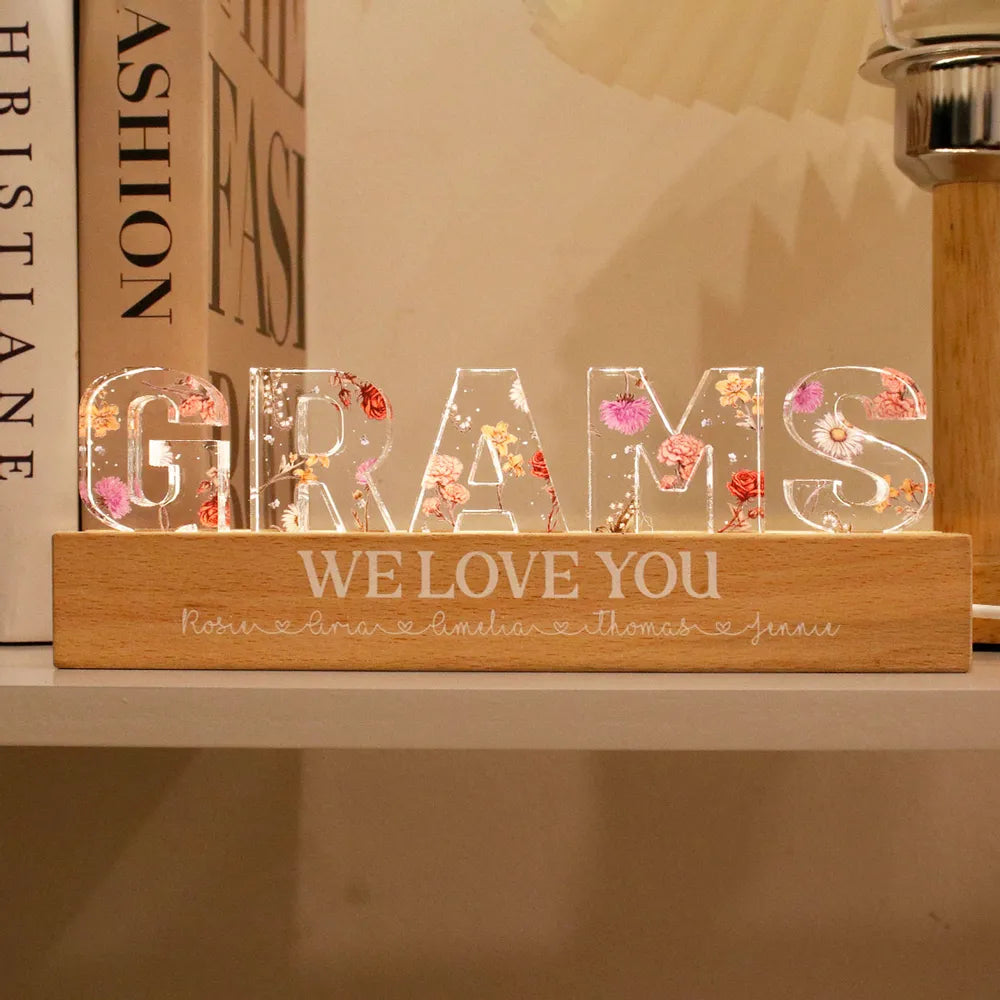 Gepersonaliseerde LED-nachtlamp met bloemenprint, bloem in geboortemaand, cadeau voor moeder, cadeau voor oma
