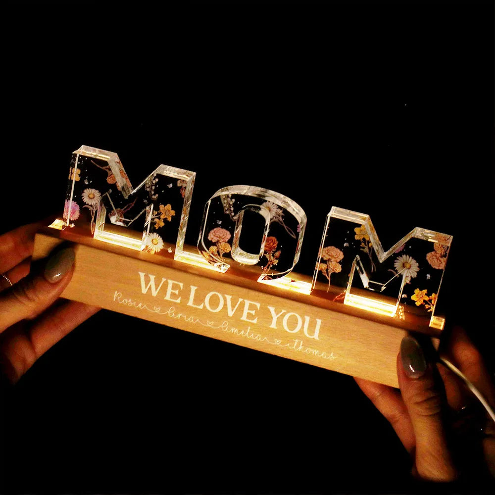 Gepersonaliseerde LED-nachtlamp met bloemenprint, bloem in geboortemaand, cadeau voor moeder, cadeau voor oma
