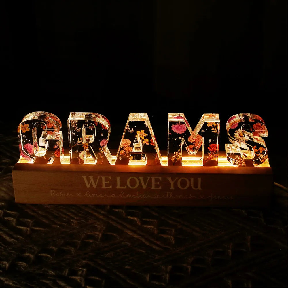 Gepersonaliseerde LED-nachtlamp met bloemenprint, bloem in geboortemaand, cadeau voor moeder, cadeau voor oma