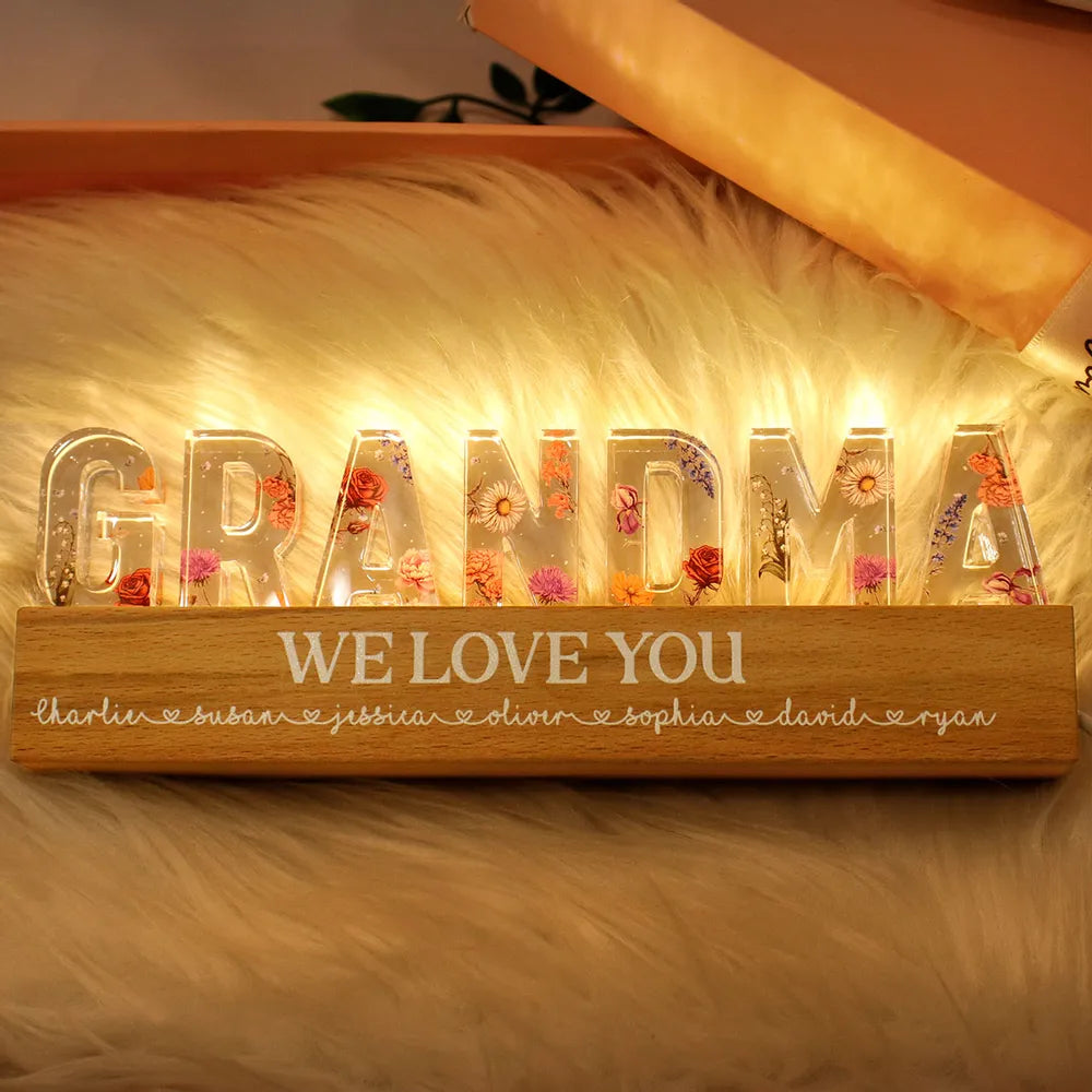 Gepersonaliseerde LED-nachtlamp met bloemenprint, bloem in geboortemaand, cadeau voor moeder, cadeau voor oma