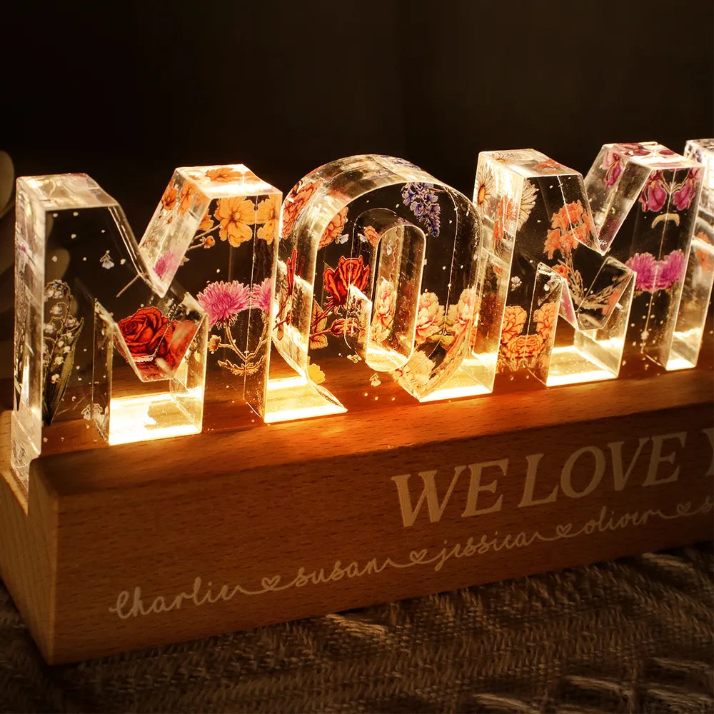 Gepersonaliseerde LED-nachtlamp met bloemenprint, bloem in geboortemaand, cadeau voor moeder, cadeau voor oma