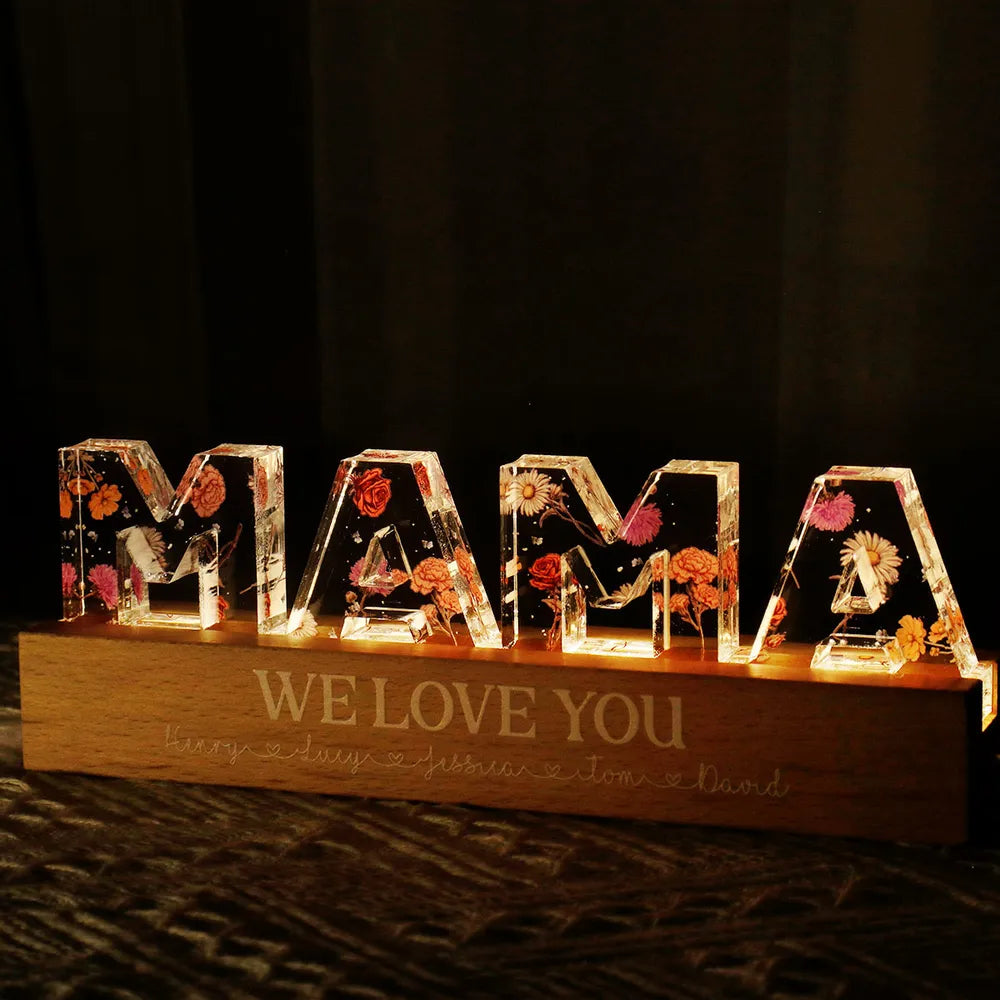 Gepersonaliseerde LED-nachtlamp met bloemenprint, bloem in geboortemaand, cadeau voor moeder, cadeau voor oma