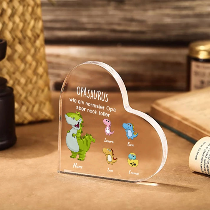 Gepersonaliseerde 2-7 namen & tekst Dino acryl decoratie bureaudecoratie voor opa en opa