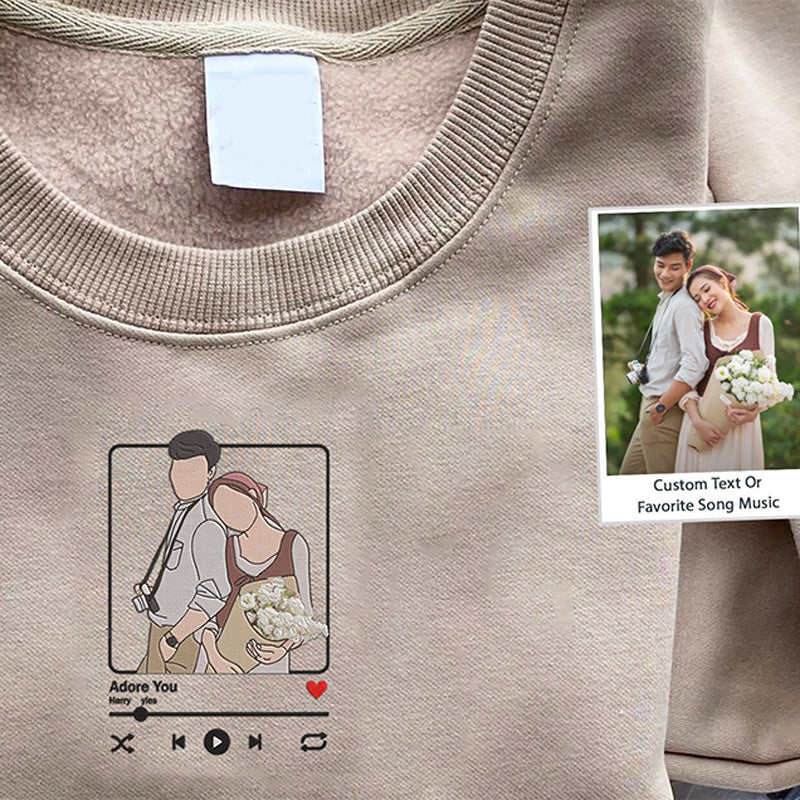 Cadeaux de Noël Sweat-shirt brodé personnalisé Portrait Lecteur de musique Couple Cadeau de famille