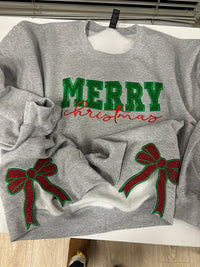 Sweat-shirt personnalisé vert/rouge avec nœud Joyeux Noël