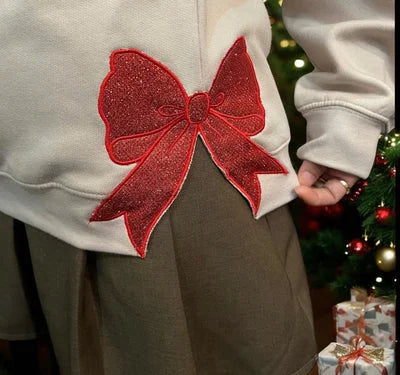 Sweat-shirt personnalisé vert/rouge avec nœud Joyeux Noël
