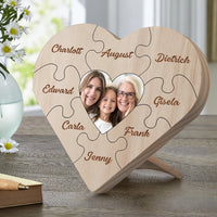 Familie Hart Houten Decoratie - Gepersonaliseerde Foto & 3-9 Naam Puzzel Bureaudecoratie Houten Ornament