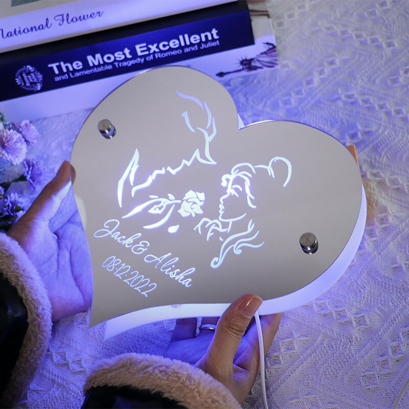 Miroir lumineux personnalisé en forme de cœur pour couple, achetez-en un et obtenez-en un gratuitement