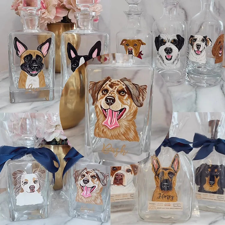 Individuele whiskyflessen met dierenportretten