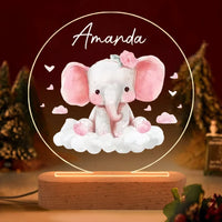 Veilleuse en acrylique personnalisée en forme d'éléphant rose avec un nom – Superbe décoration de chambre pour enfants