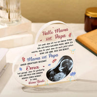 Décoration acrylique personnalisée avec 1 nom, texte et photo Bonjour papa et maman Décoration de bureau pour les nouveaux parents