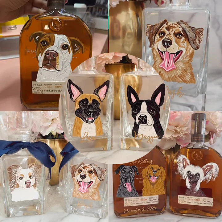 Individuele whiskyflessen met dierenportretten