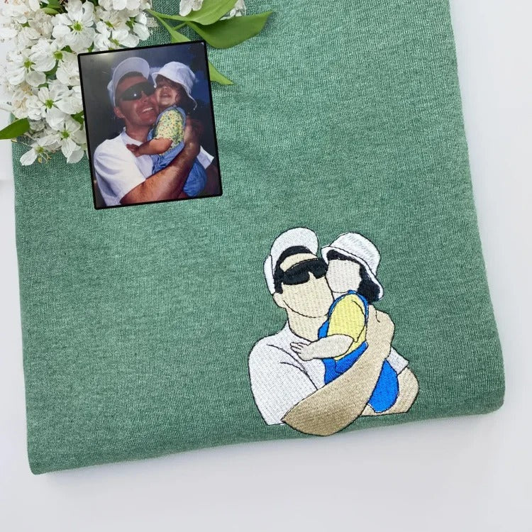 Geborduurd shirt voor de eerste keer vader | Aangepast shirt voor nieuwe vaders | Gepersonaliseerd T-shirt met foto van papa | Cadeau voor nieuwe vaders