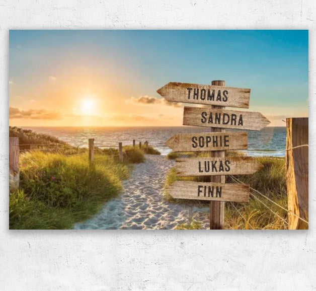 Toile personnalisée « Panneau sur la plage »