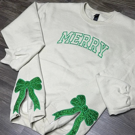 Sweat-shirt personnalisé vert/rouge avec nœud Joyeux Noël