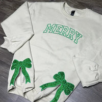 Sweat-shirt personnalisé vert/rouge avec nœud Joyeux Noël
